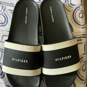 Black and white Tommy Hilfiger slides sandals slip